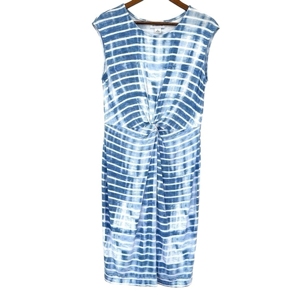Liz Claiborne popover dress, sleeves, crew neck, stretchy knit fabric, midi